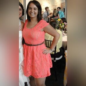 Dayglo hot pink lace mini dress, size M